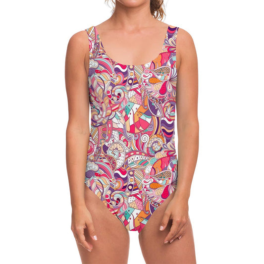 Pastel Bohemian Floral Pattern Print One Piece Swimsuit