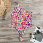 Pastel Bohemian Floral Pattern Print One Shoulder Bodysuit