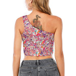 Pastel Bohemian Floral Pattern Print One Shoulder Crop Top