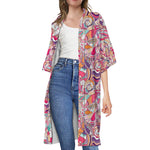 Pastel Bohemian Floral Pattern Print Open Front Beach Cover Up