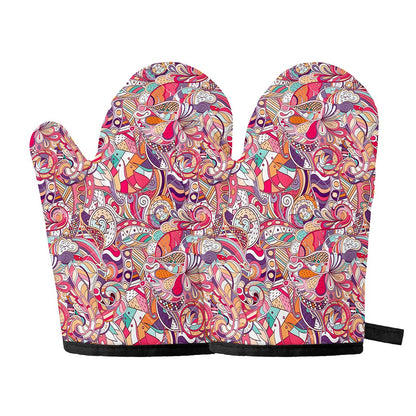 Pastel Bohemian Floral Pattern Print Oven Mitts