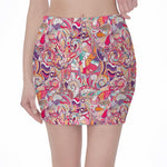 Pastel Bohemian Floral Pattern Print Pencil Mini Skirt