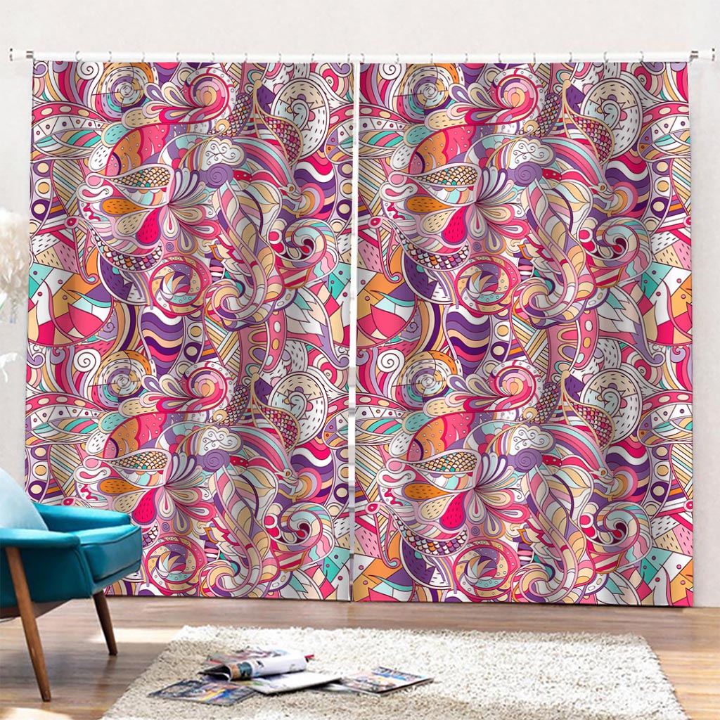 Pastel Bohemian Floral Pattern Print Pencil Pleat Curtains