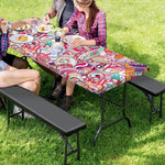 Pastel Bohemian Floral Pattern Print Picnic Table Cover
