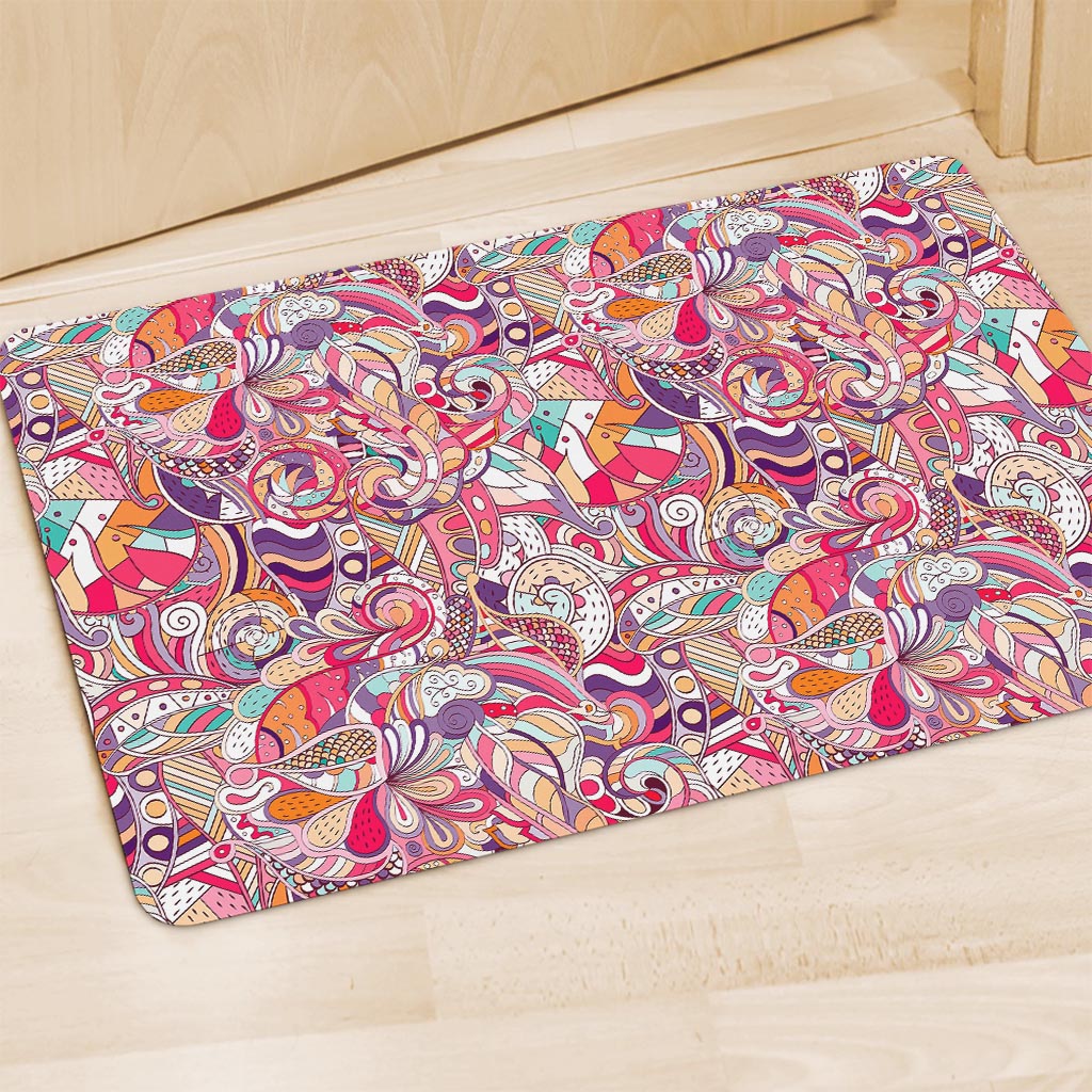 Pastel Bohemian Floral Pattern Print Polyester Doormat