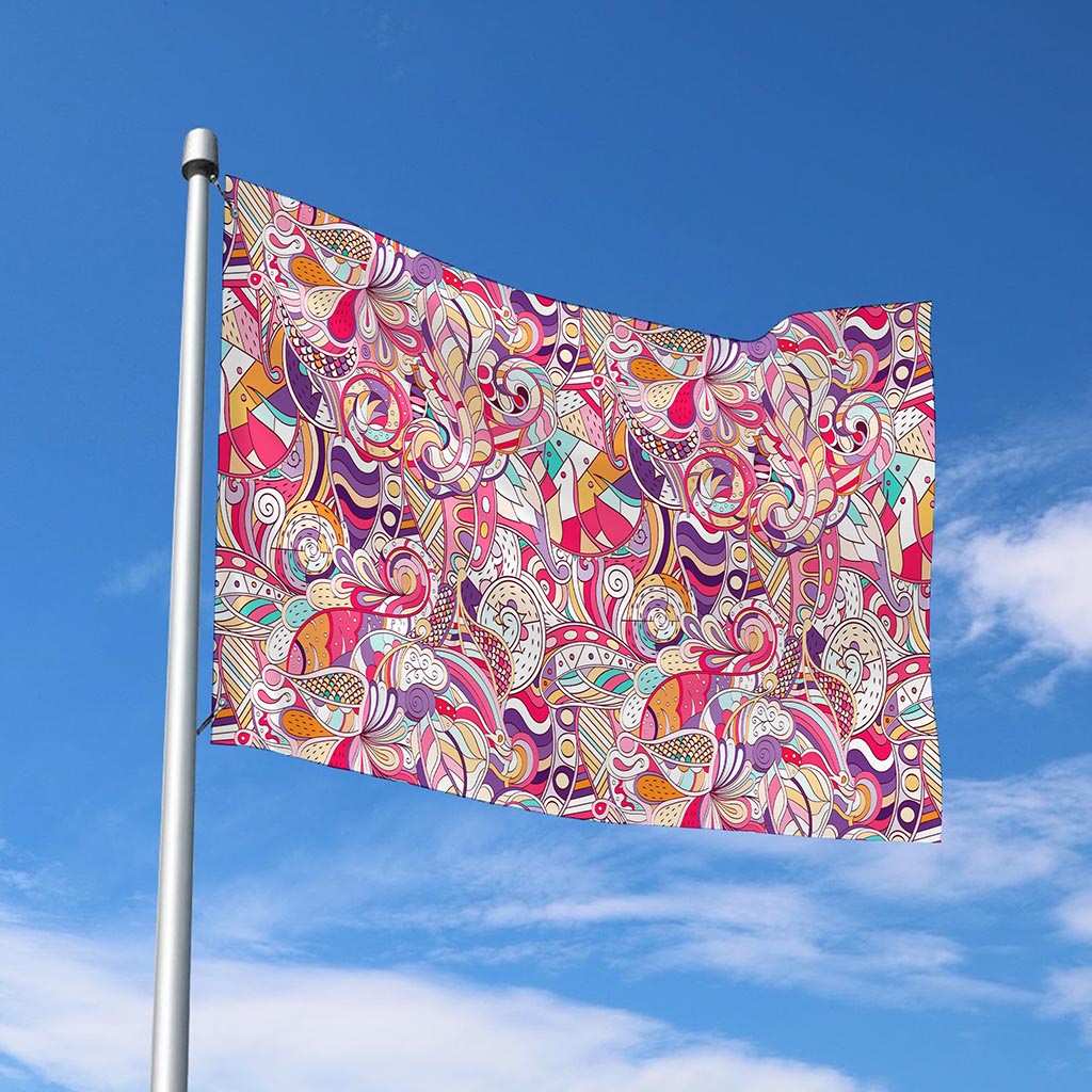 Pastel Bohemian Floral Pattern Print Polyester Flag