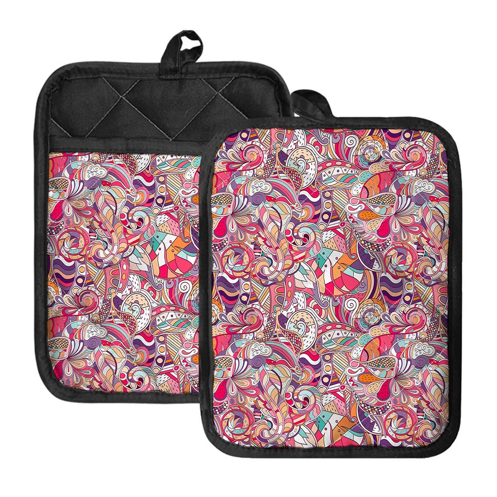 Pastel Bohemian Floral Pattern Print Pot Holders With Pocket