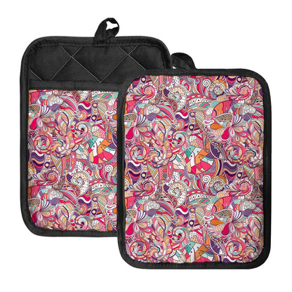 Pastel Bohemian Floral Pattern Print Pot Holders With Pocket