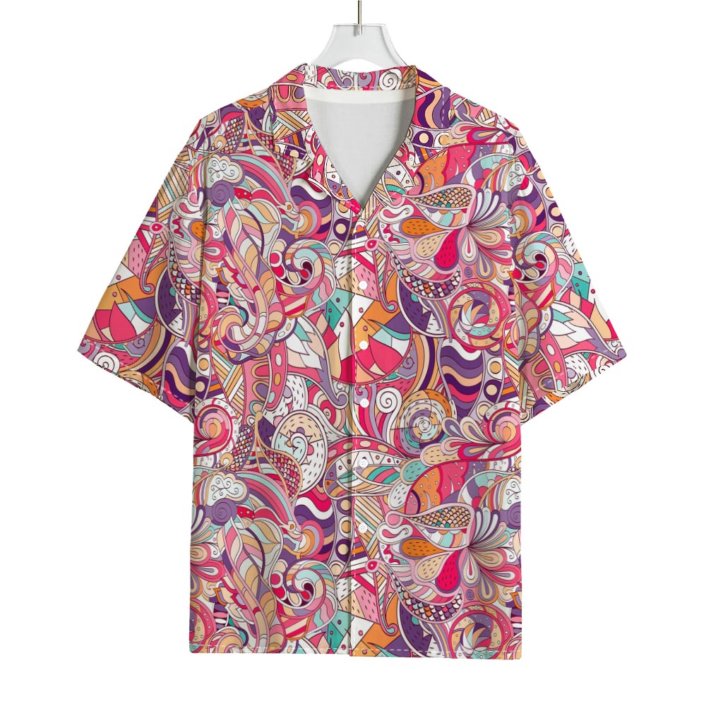 Pastel Bohemian Floral Pattern Print Rayon Hawaiian Shirt