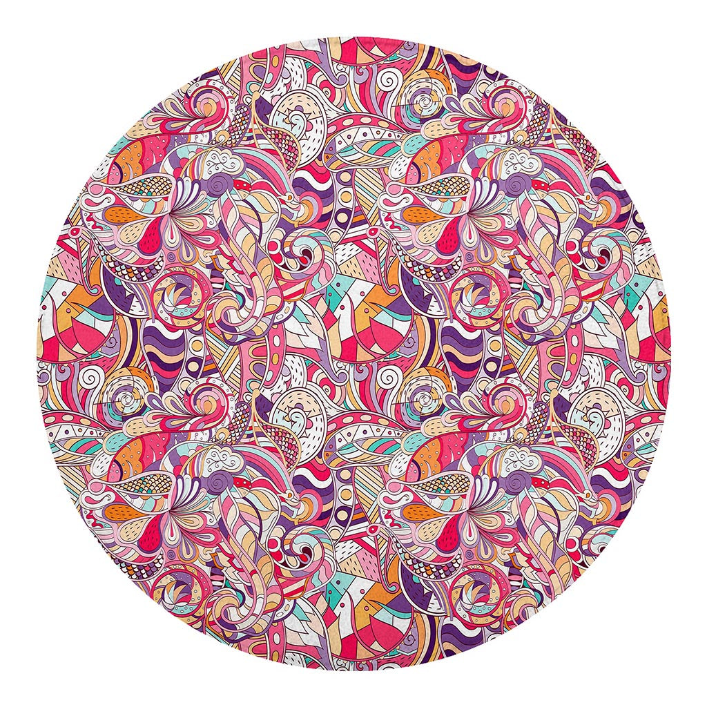Pastel Bohemian Floral Pattern Print Round Blanket