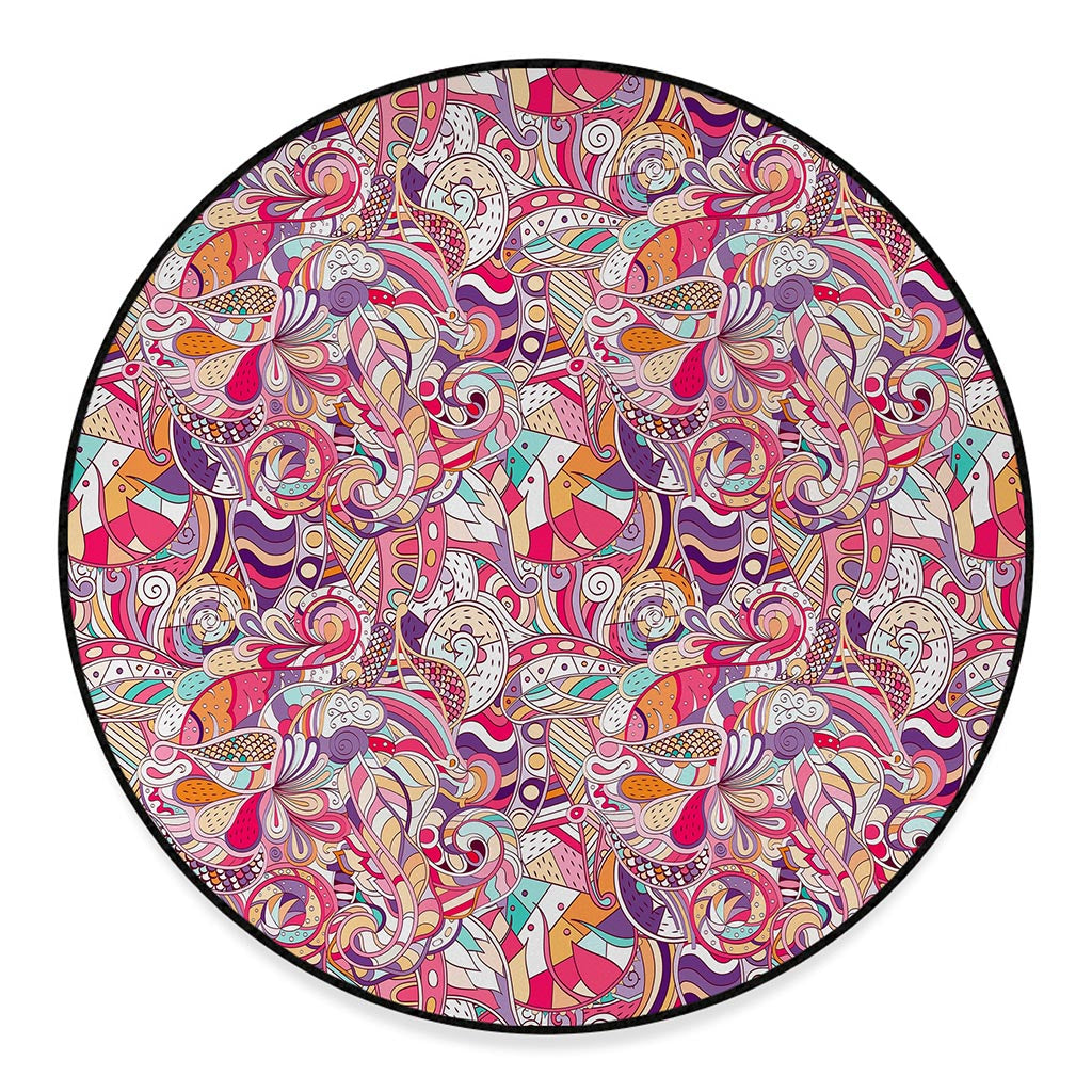 Pastel Bohemian Floral Pattern Print Round Floor Mat