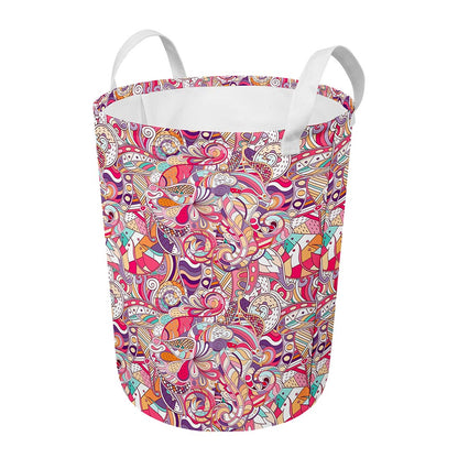 Pastel Bohemian Floral Pattern Print Round Laundry Basket