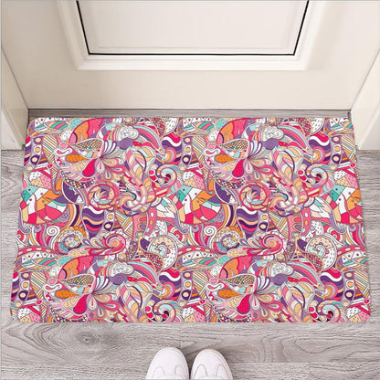 Pastel Bohemian Floral Pattern Print Rubber Doormat