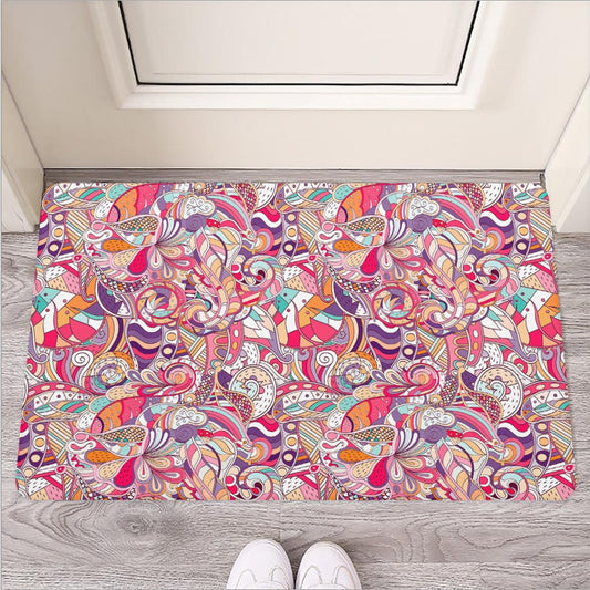 Pastel Bohemian Floral Pattern Print Rubber Doormat