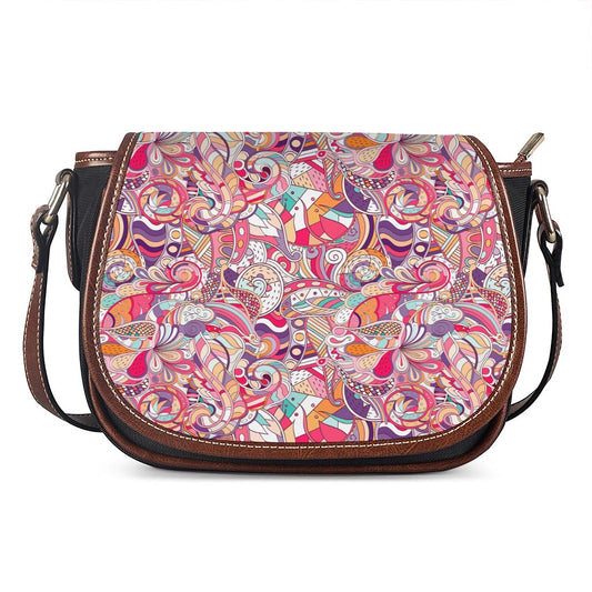 Pastel Bohemian Floral Pattern Print Saddle Bag
