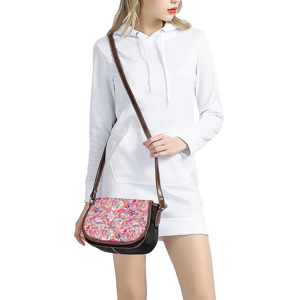 Pastel Bohemian Floral Pattern Print Saddle Bag