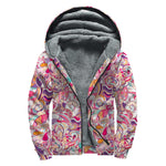 Pastel Bohemian Floral Pattern Print Sherpa Lined Zip Up Hoodie