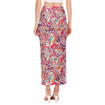 Pastel Bohemian Floral Pattern Print Side Slit Maxi Skirt