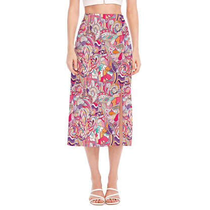 Pastel Bohemian Floral Pattern Print Side Slit Midi Skirt
