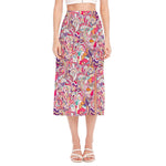 Pastel Bohemian Floral Pattern Print Side Slit Midi Skirt