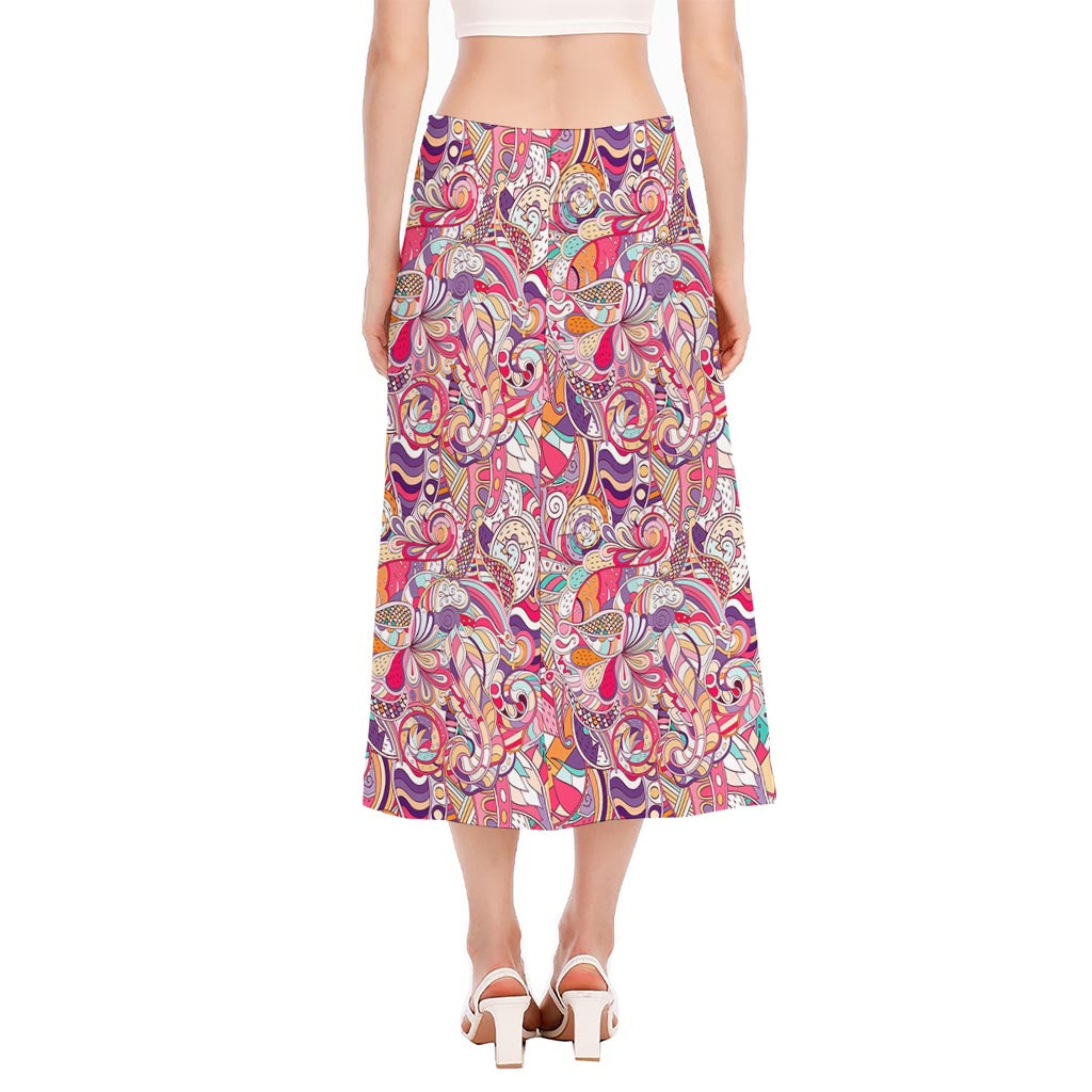 Pastel Bohemian Floral Pattern Print Side Slit Midi Skirt