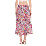 Pastel Bohemian Floral Pattern Print Side Slit Midi Skirt