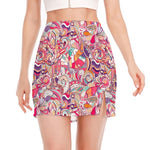 Pastel Bohemian Floral Pattern Print Side Slit Mini Skirt