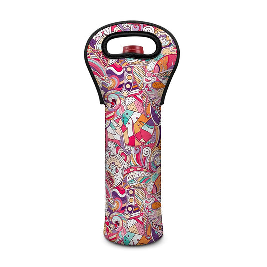 Pastel Bohemian Floral Pattern Print Single Neoprene Wine Tote