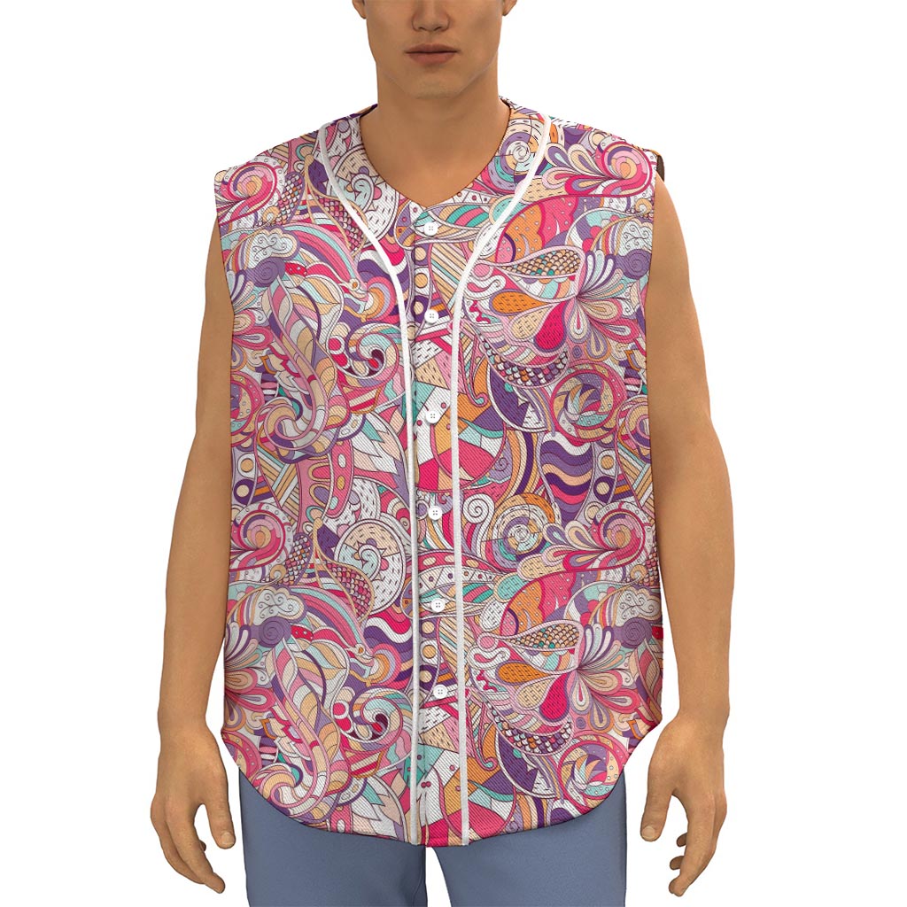 Pastel Bohemian Floral Pattern Print Sleeveless Baseball Jersey