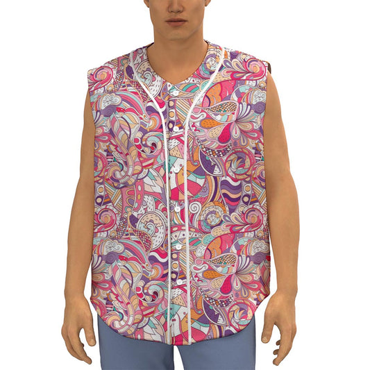 Pastel Bohemian Floral Pattern Print Sleeveless Baseball Jersey