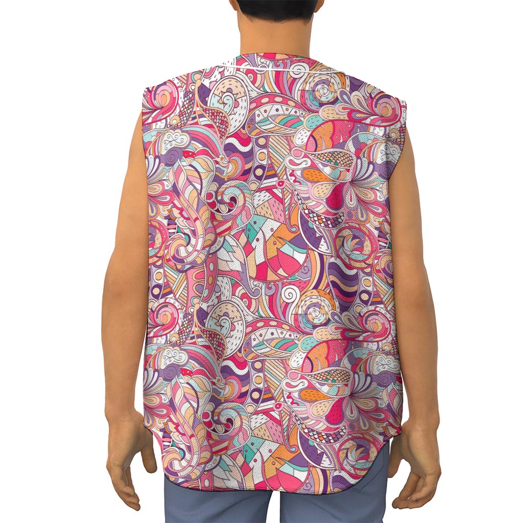 Pastel Bohemian Floral Pattern Print Sleeveless Baseball Jersey