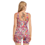 Pastel Bohemian Floral Pattern Print Sleeveless One Piece Swimsuit
