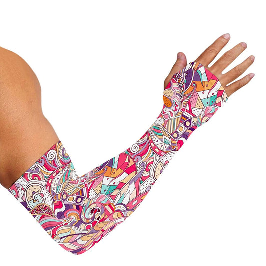 Pastel Bohemian Floral Pattern Print Sun Protection Arm Sleeves