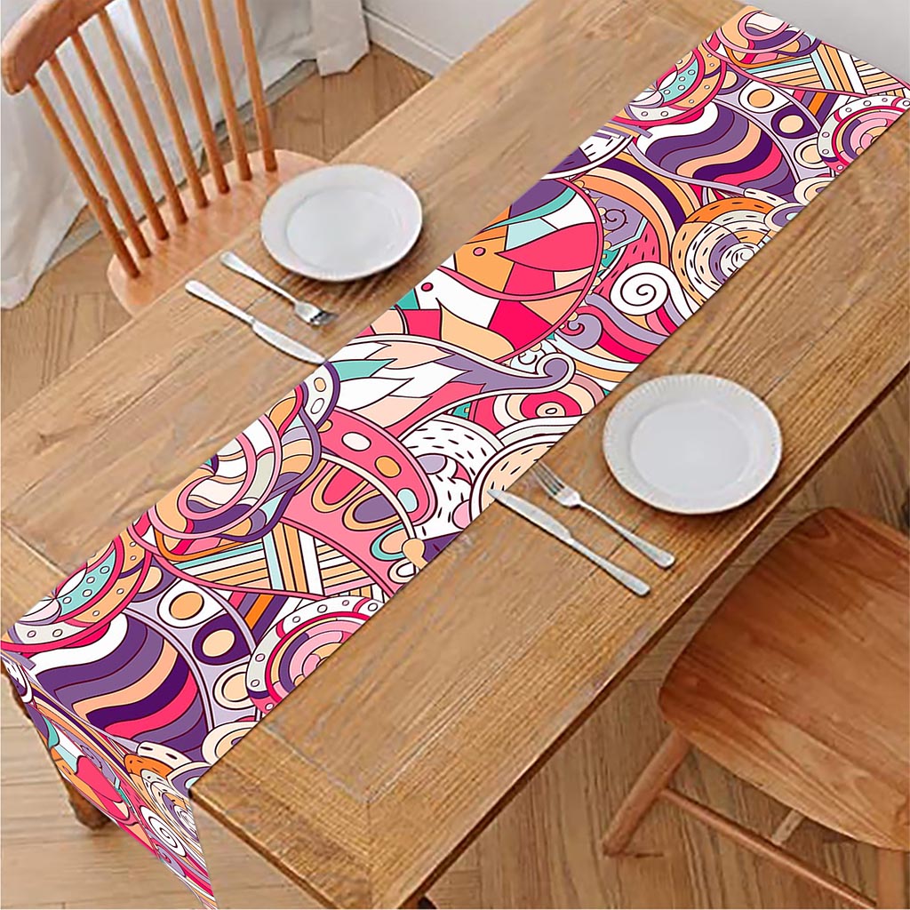 Pastel Bohemian Floral Pattern Print Table Runner