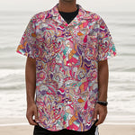 Pastel Bohemian Floral Pattern Print Textured Short Sleeve Shirt