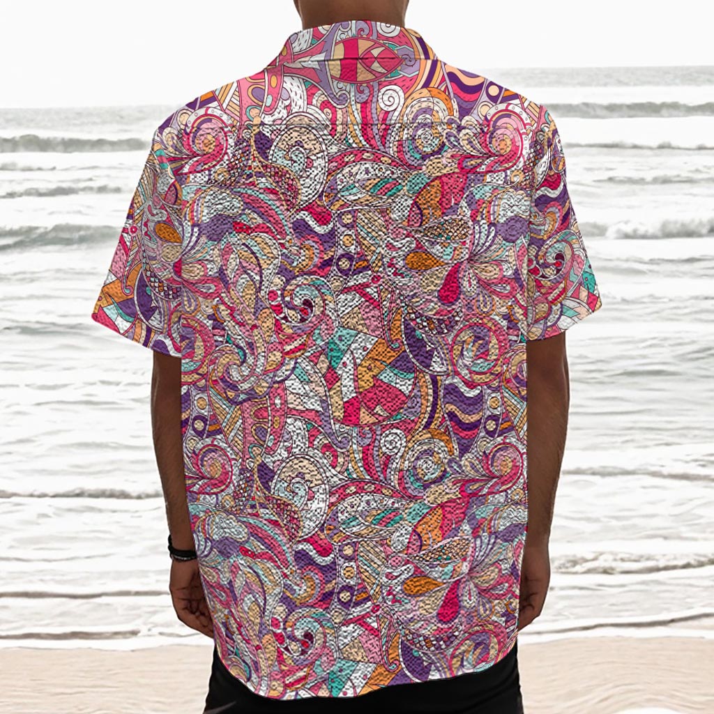 Pastel Bohemian Floral Pattern Print Textured Short Sleeve Shirt