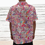 Pastel Bohemian Floral Pattern Print Textured Short Sleeve Shirt