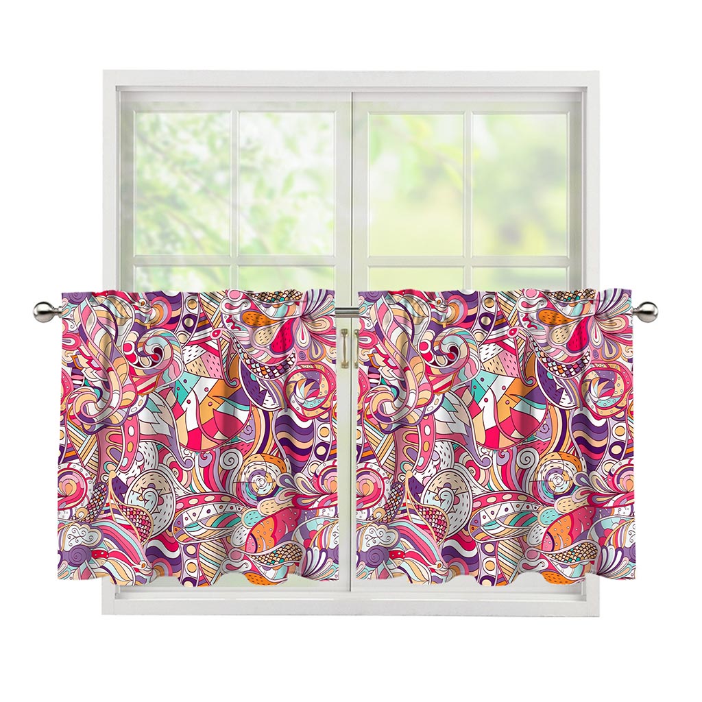 Pastel Bohemian Floral Pattern Print Tier Curtains