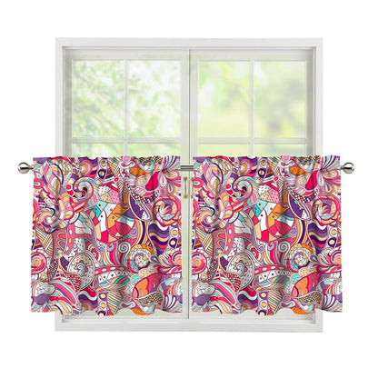 Pastel Bohemian Floral Pattern Print Tier Curtains