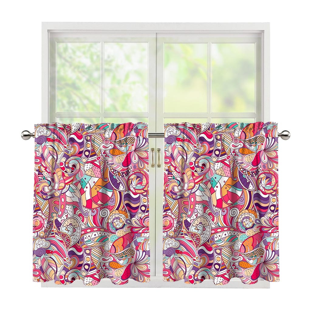 Pastel Bohemian Floral Pattern Print Tier Curtains