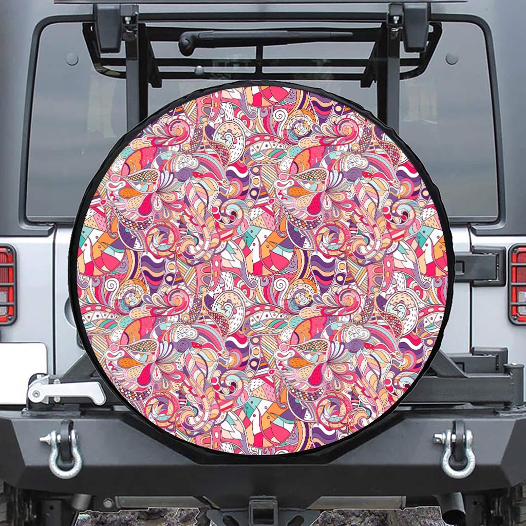 Pastel Bohemian Floral Pattern Print Tire Cover