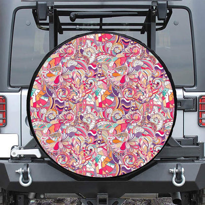 Pastel Bohemian Floral Pattern Print Tire Cover