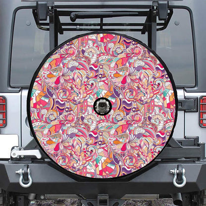 Pastel Bohemian Floral Pattern Print Tire Cover With Camera Hole