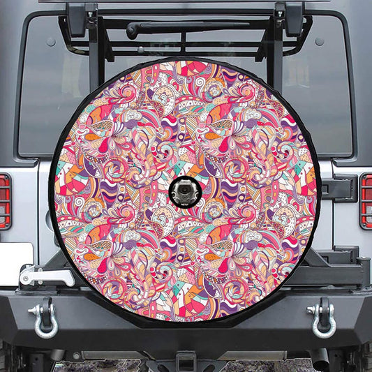 Pastel Bohemian Floral Pattern Print Tire Cover With Camera Hole