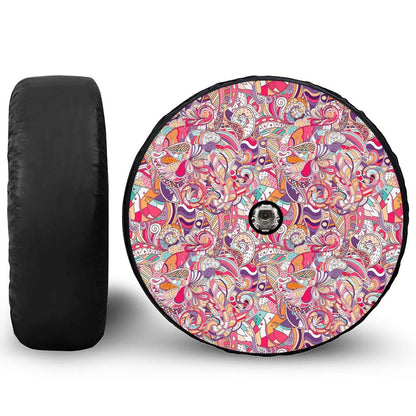Pastel Bohemian Floral Pattern Print Tire Cover With Camera Hole