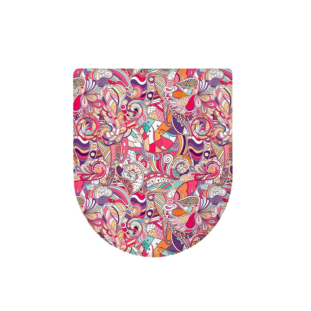 Pastel Bohemian Floral Pattern Print Toilet Lid Cover