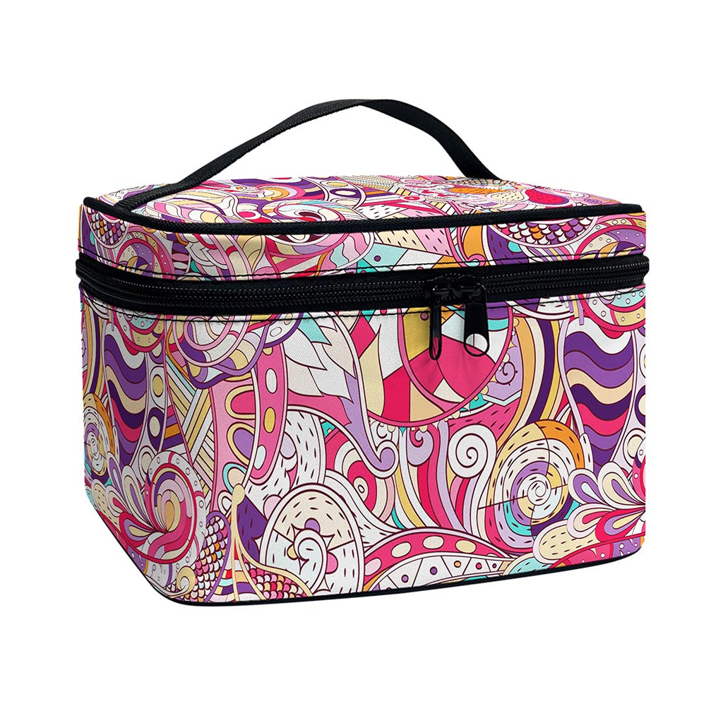 Pastel Bohemian Floral Pattern Print Travel Makeup Bag