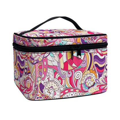 Pastel Bohemian Floral Pattern Print Travel Makeup Bag