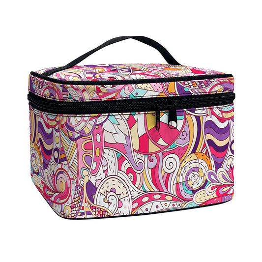 Pastel Bohemian Floral Pattern Print Travel Makeup Bag