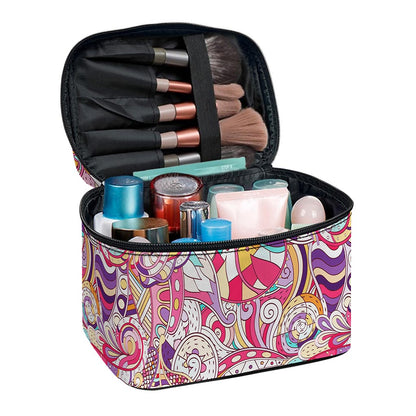 Pastel Bohemian Floral Pattern Print Travel Makeup Bag